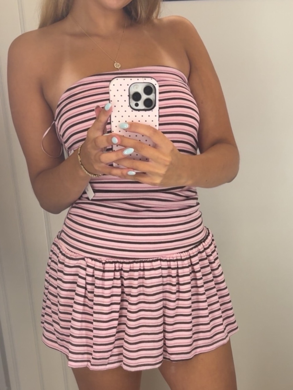 Striped Pink Tube Skirt Dress - Casual Summer Mini
